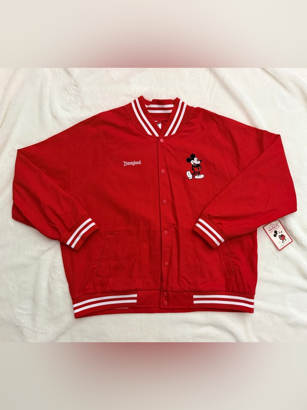 NWT Disney Parks Disneyland Mickey Mouse Red Varsity Bomber Jacket - Unisex XXL